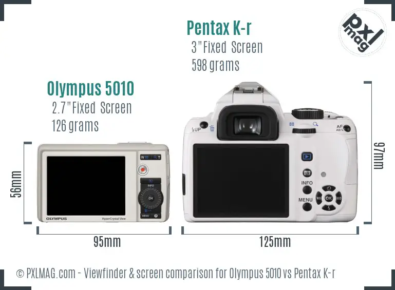 Olympus 5010 vs Pentax K-r Screen and Viewfinder comparison