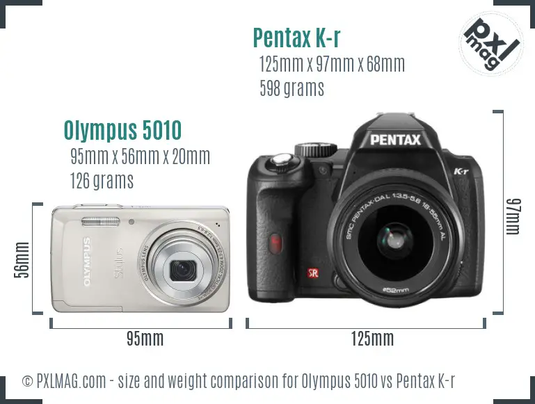 Olympus 5010 vs Pentax K-r size comparison