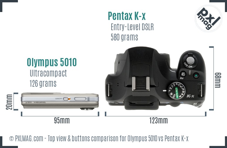 Olympus 5010 vs Pentax K-x top view buttons comparison