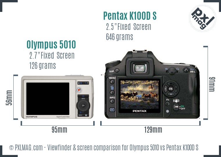 Olympus 5010 vs Pentax K100D S Screen and Viewfinder comparison