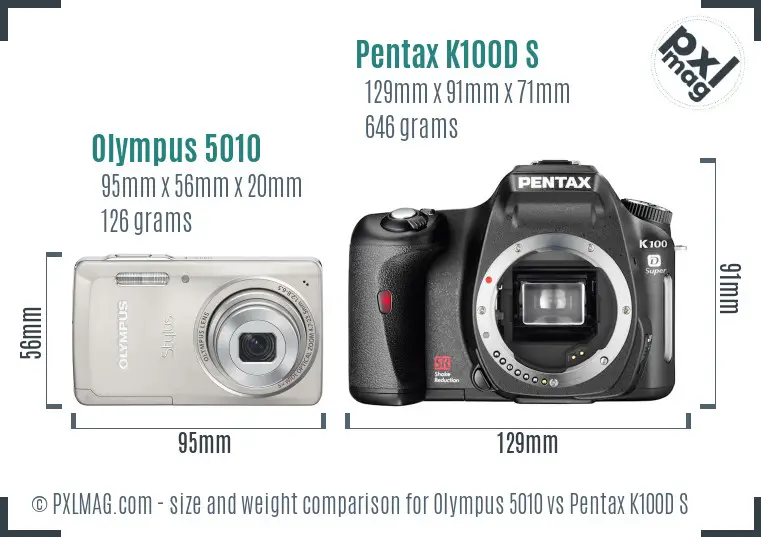 Olympus 5010 vs Pentax K100D S size comparison
