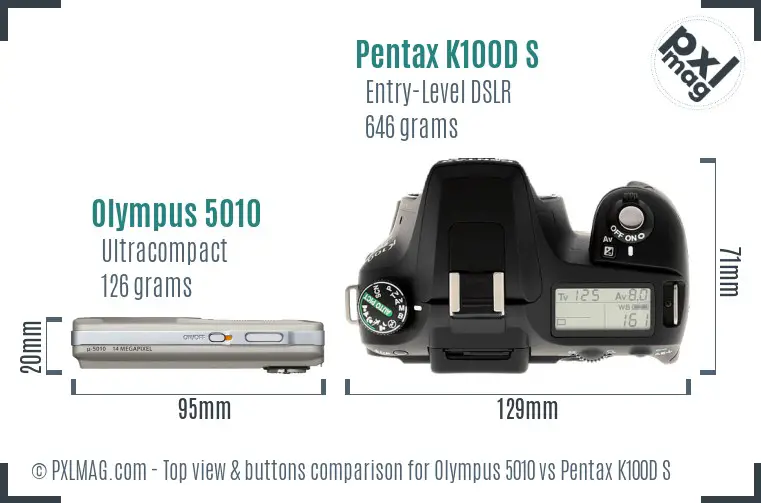 Olympus 5010 vs Pentax K100D S top view buttons comparison