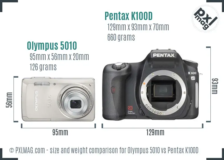 Olympus 5010 vs Pentax K100D size comparison