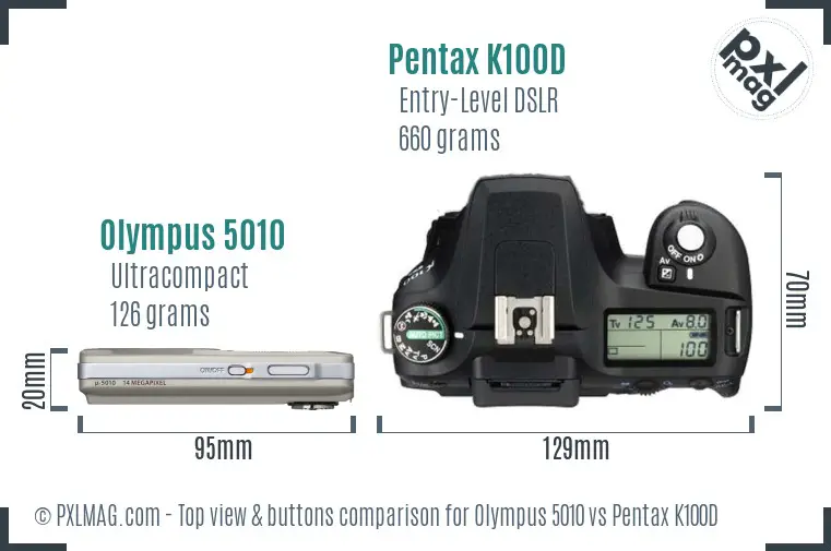 Olympus 5010 vs Pentax K100D top view buttons comparison