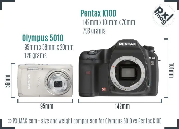 Olympus 5010 vs Pentax K10D size comparison
