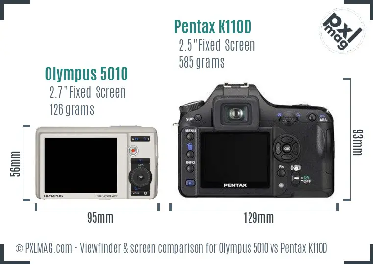 Olympus 5010 vs Pentax K110D Screen and Viewfinder comparison