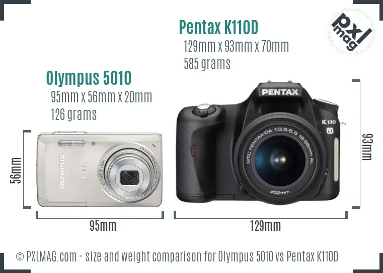 Olympus 5010 vs Pentax K110D size comparison