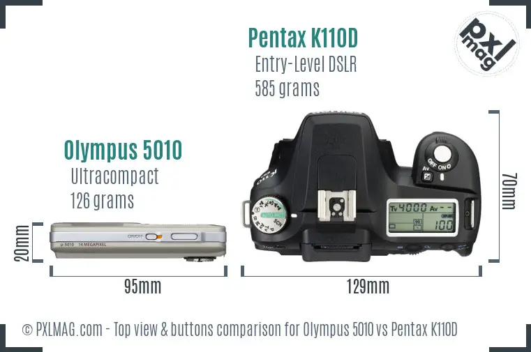 Olympus 5010 vs Pentax K110D top view buttons comparison