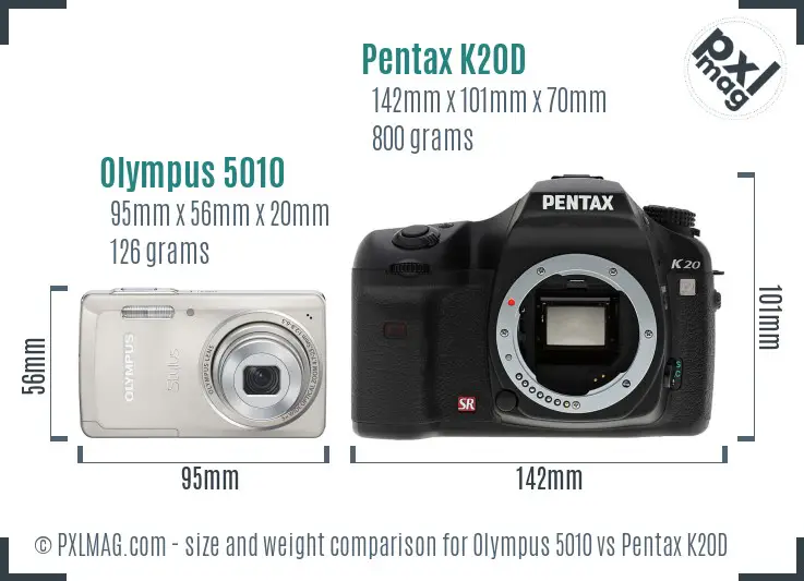 Olympus 5010 vs Pentax K20D size comparison