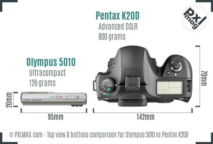 Olympus 5010 vs Pentax K20D top view buttons comparison