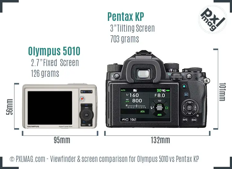 Olympus 5010 vs Pentax KP Screen and Viewfinder comparison