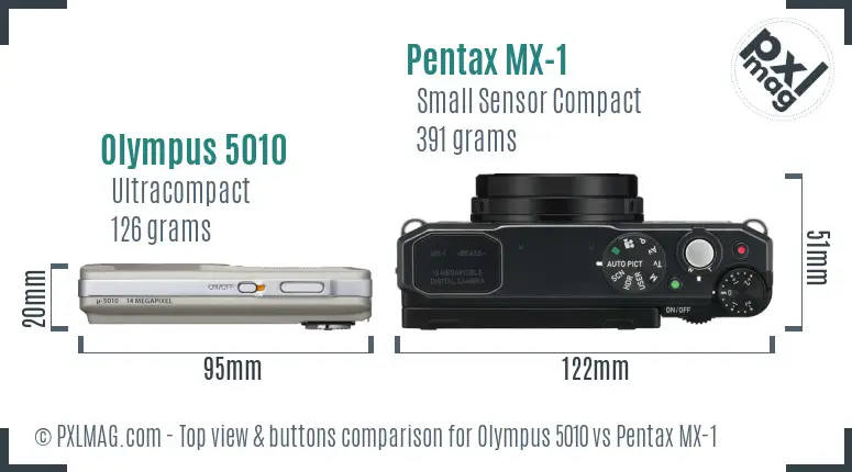 Olympus 5010 vs Pentax MX-1 top view buttons comparison