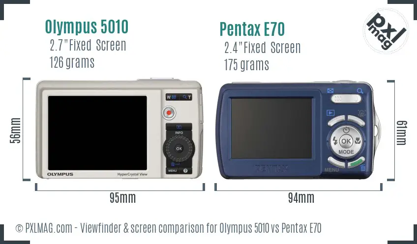 Olympus 5010 vs Pentax E70 Screen and Viewfinder comparison