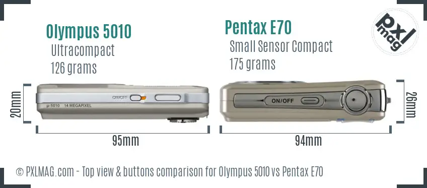 Olympus 5010 vs Pentax E70 top view buttons comparison