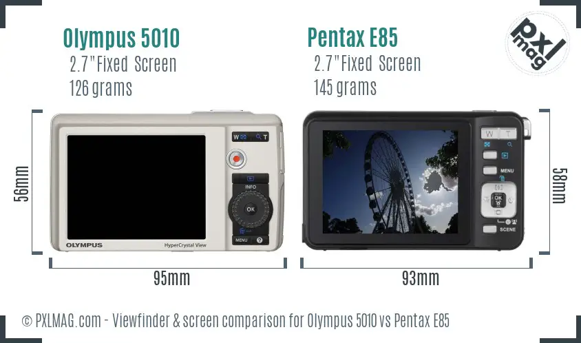 Olympus 5010 vs Pentax E85 Screen and Viewfinder comparison