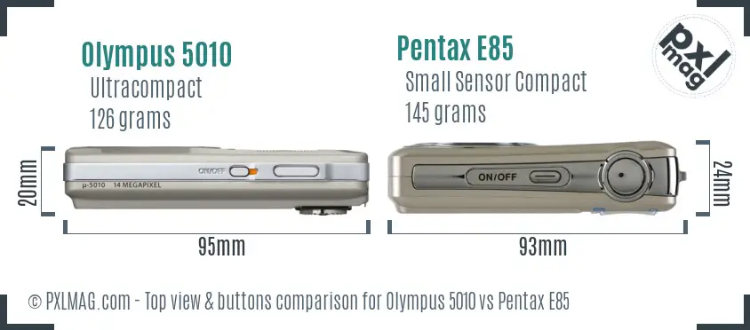 Olympus 5010 vs Pentax E85 top view buttons comparison