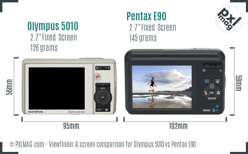 Olympus 5010 vs Pentax E90 Screen and Viewfinder comparison