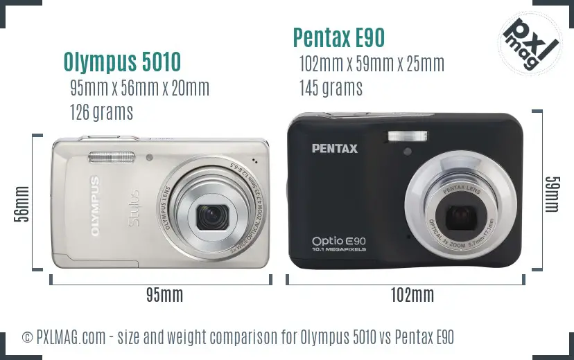 Olympus 5010 vs Pentax E90 size comparison