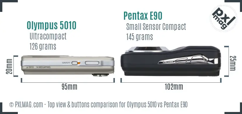 Olympus 5010 vs Pentax E90 top view buttons comparison