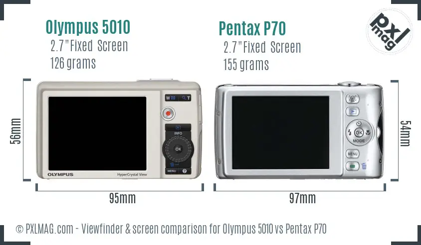Olympus 5010 vs Pentax P70 Screen and Viewfinder comparison