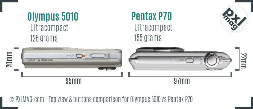 Olympus 5010 vs Pentax P70 top view buttons comparison