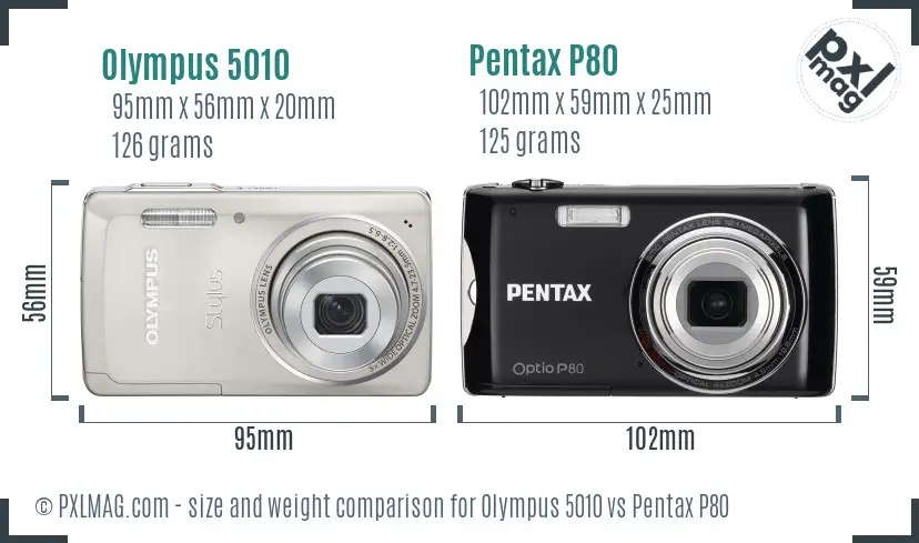 Olympus 5010 vs Pentax P80 size comparison