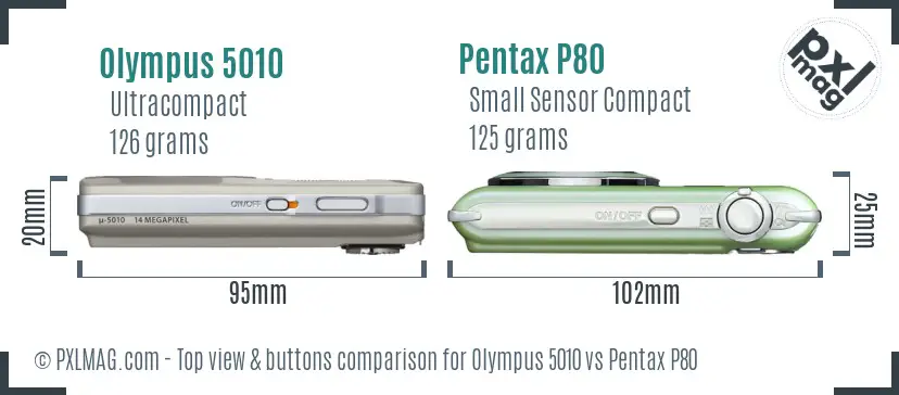 Olympus 5010 vs Pentax P80 top view buttons comparison