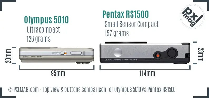 Olympus 5010 vs Pentax RS1500 top view buttons comparison