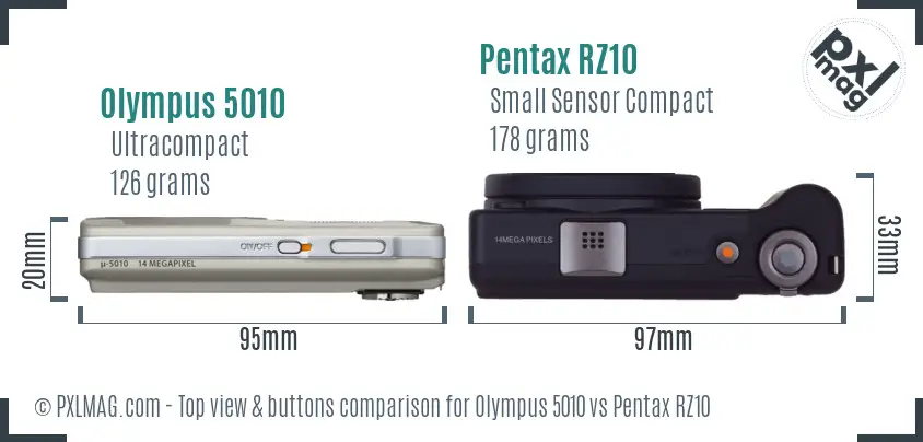 Olympus 5010 vs Pentax RZ10 top view buttons comparison