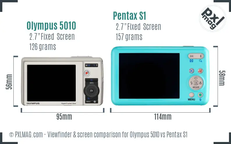 Olympus 5010 vs Pentax S1 Screen and Viewfinder comparison