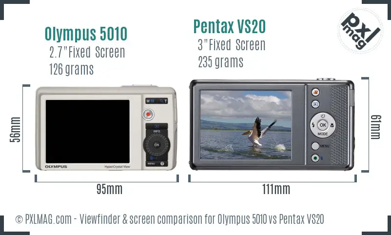 Olympus 5010 vs Pentax VS20 Screen and Viewfinder comparison