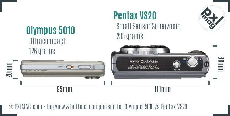 Olympus 5010 vs Pentax VS20 top view buttons comparison