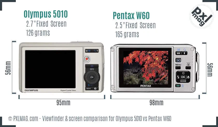 Olympus 5010 vs Pentax W60 Screen and Viewfinder comparison