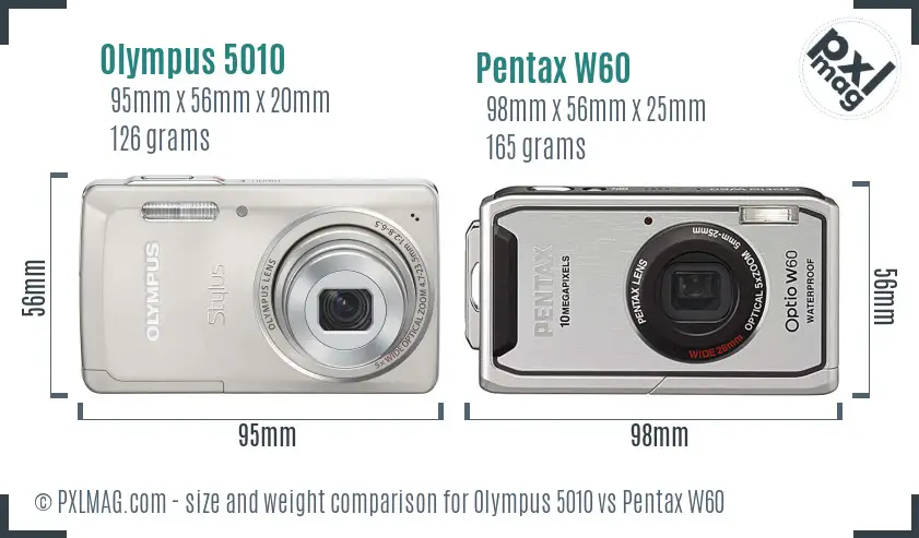 Olympus 5010 vs Pentax W60 size comparison