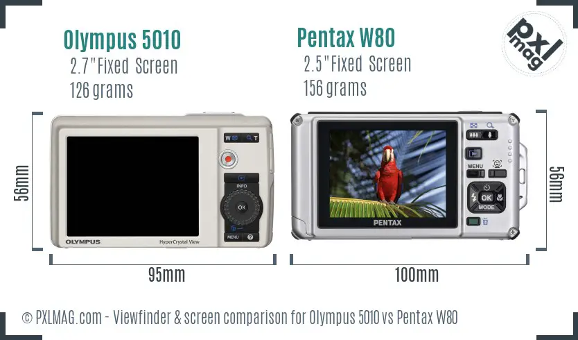 Olympus 5010 vs Pentax W80 Screen and Viewfinder comparison