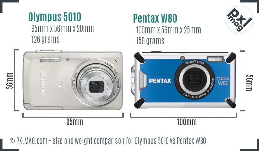 Olympus 5010 vs Pentax W80 size comparison