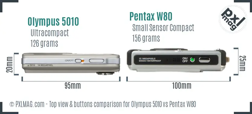 Olympus 5010 vs Pentax W80 top view buttons comparison
