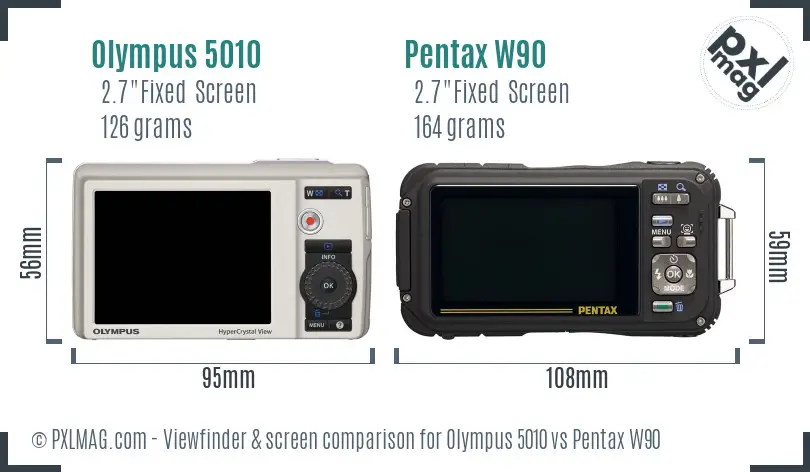 Olympus 5010 vs Pentax W90 Screen and Viewfinder comparison