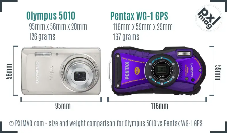 Olympus 5010 vs Pentax WG-1 GPS size comparison