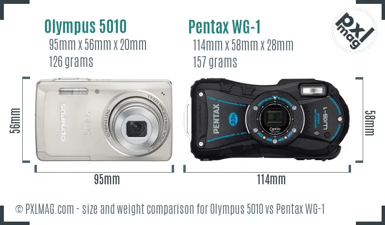 Olympus 5010 vs Pentax WG-1 size comparison