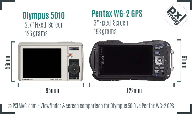 Olympus 5010 vs Pentax WG-2 GPS Screen and Viewfinder comparison