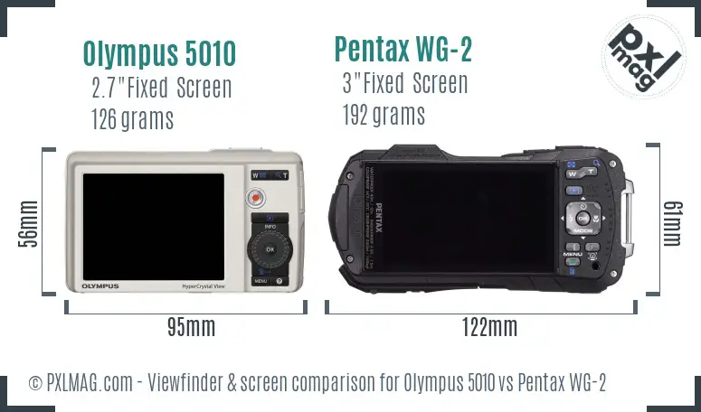 Olympus 5010 vs Pentax WG-2 Screen and Viewfinder comparison