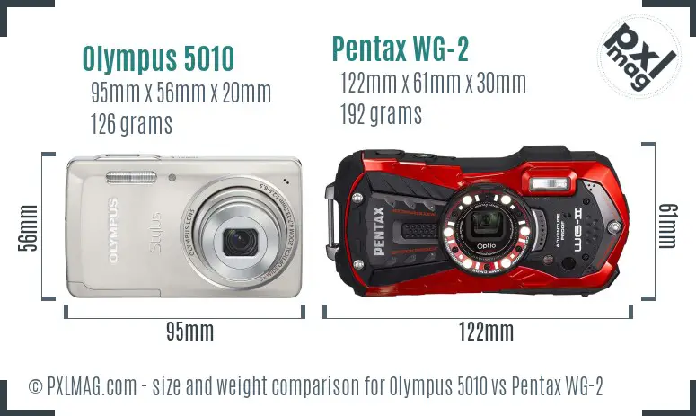 Olympus 5010 vs Pentax WG-2 size comparison