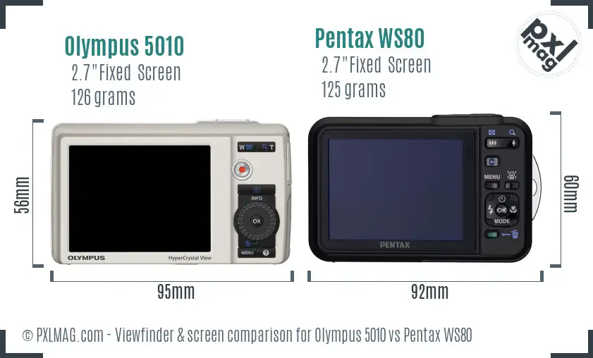 Olympus 5010 vs Pentax WS80 Screen and Viewfinder comparison