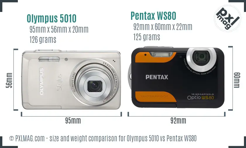 Olympus 5010 vs Pentax WS80 size comparison