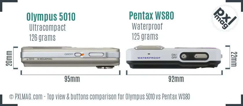 Olympus 5010 vs Pentax WS80 top view buttons comparison