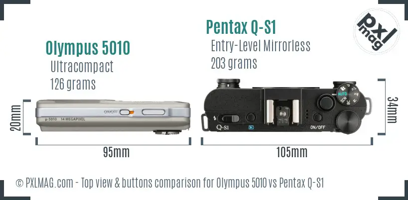 Olympus 5010 vs Pentax Q-S1 top view buttons comparison