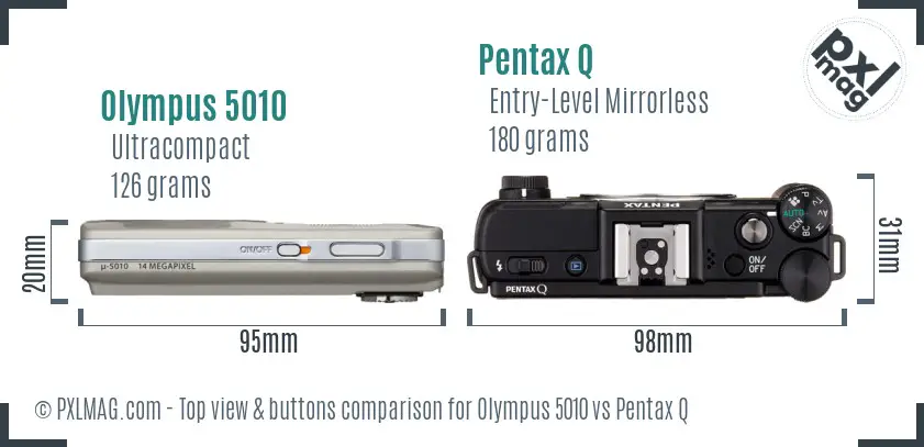 Olympus 5010 vs Pentax Q top view buttons comparison