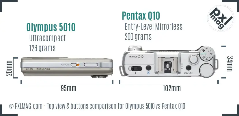 Olympus 5010 vs Pentax Q10 top view buttons comparison