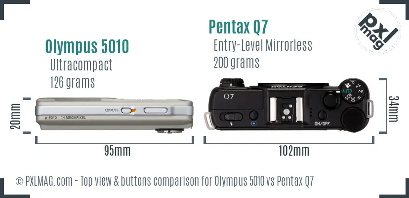 Olympus 5010 vs Pentax Q7 top view buttons comparison